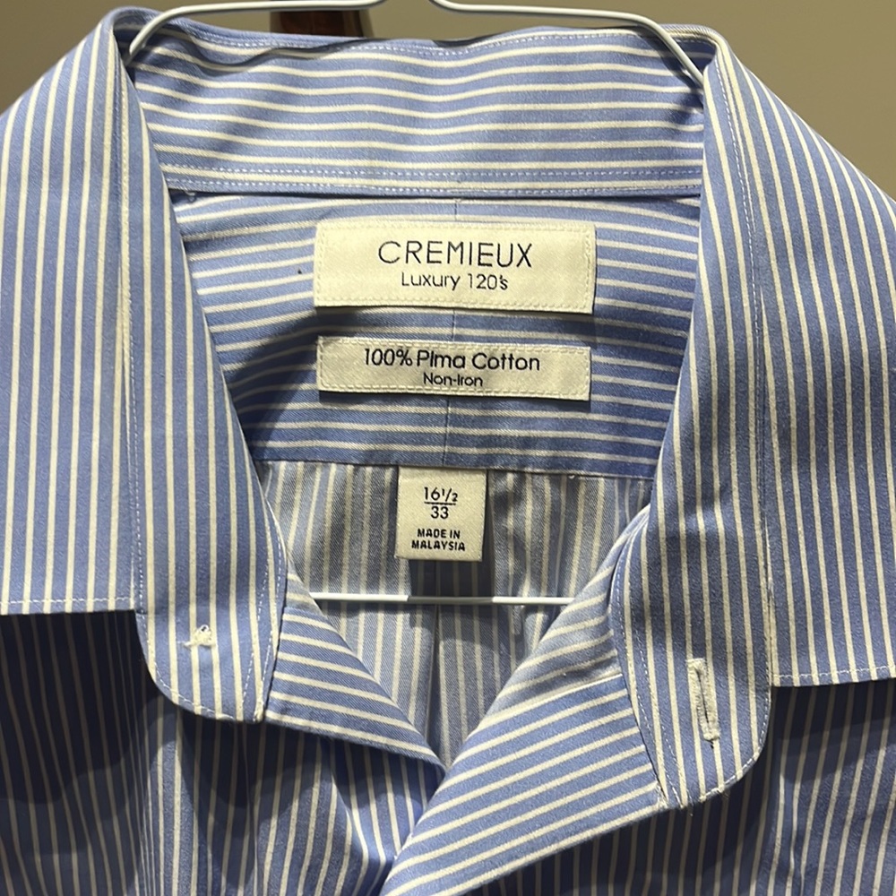 Men’s Daniel Cremieux 16 1/2/33, 100% Pima cotton, Non-iron Blue and White.